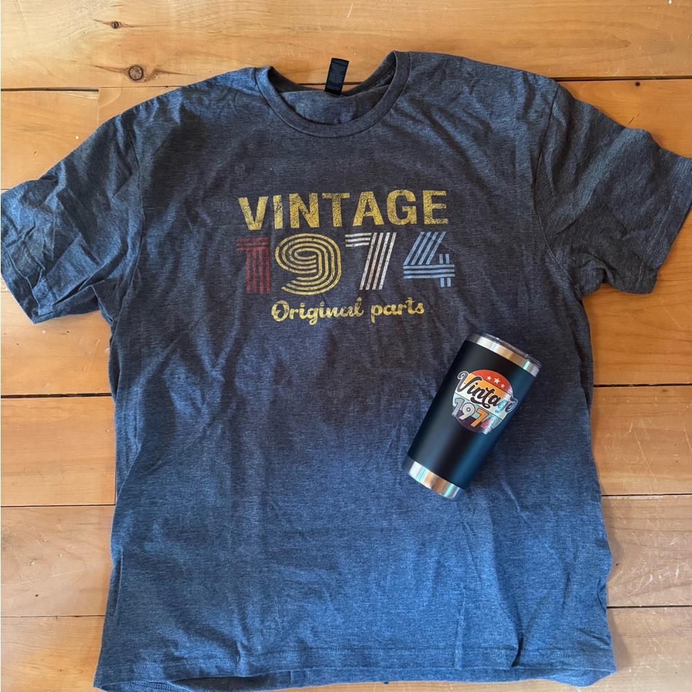 NEW Vintage 1974 Graphic T-Shirt and Tumbler Set